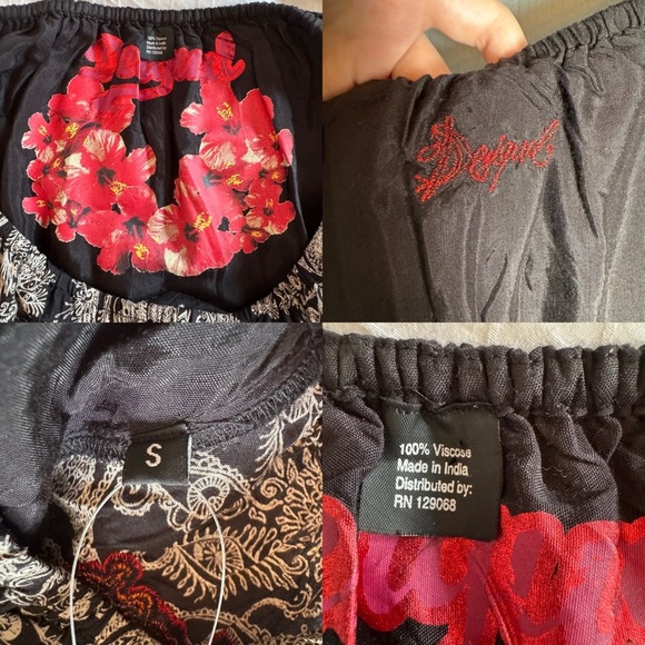 NWT Desigual Boho Blouse Size S Hippie Floral Abstract Artsy Cinch Tie Unique - Picture 15 of 16